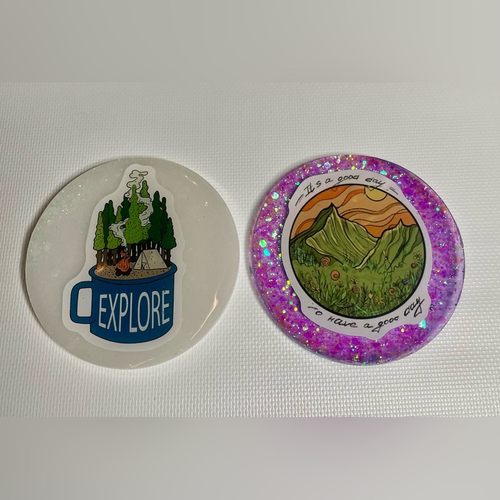 Hand Crafted Resin Explore and Good Day Magnet Set of 2